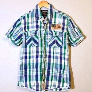 Hilfiger Denim Blue & Green Plaid Button Up Shirt